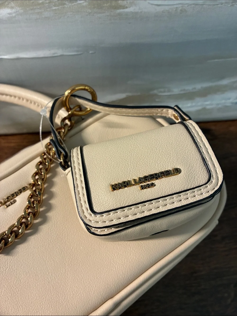 Karl Lagerfeld Cream Satchel with Gold Chain and Charm